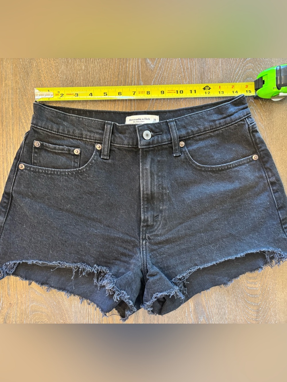 Abercrombie & Fitch “The Mom Short” Black Frayed Hem High-Rise Jean Shorts